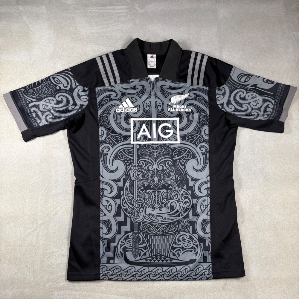 Adidas Maori All Blacks Rugby Training Jersey Mens 2XL Black Grey Graphic Zip